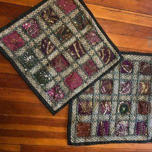 Bohemian Beaded patchwork India Pillow Cover 16x16 set 2